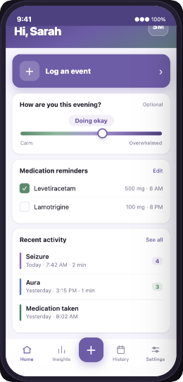 Mobile app mockup showing patient event logging